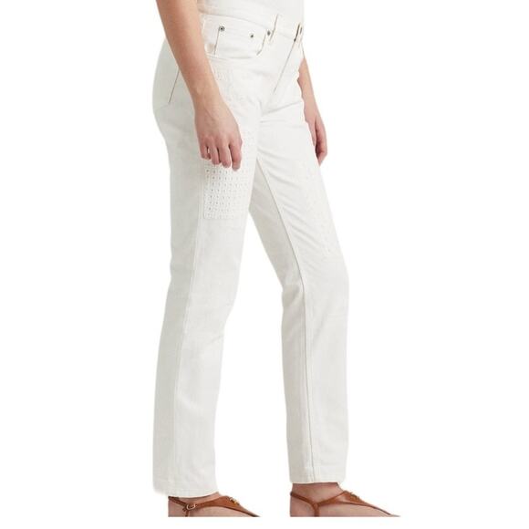 Lauren Ralph Lauren Eyelet Embroidery Relaxed Ankle Jeans White Wash Size 20/20W - Picture 5 of 10